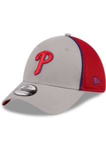 New Era Philadelphia Phillies Mens Grey Pipe Neo 39THIRTY Flex Hat