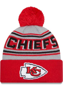 New Era Kansas City Chiefs Grey Evergreen Wordmark JR Pom Youth Knit Hat