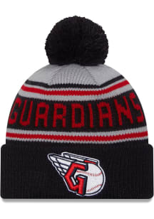 New Era Cleveland Guardians Grey Evergreen Wordmark JR Pom Youth Knit Hat