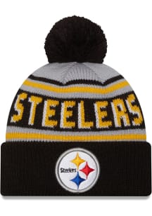New Era Pittsburgh Steelers Grey Evergreen Wordmark JR Pom Youth Knit Hat