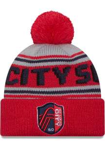 New Era St Louis City SC Grey Evergreen Wordmark JR Pom Youth Knit Hat