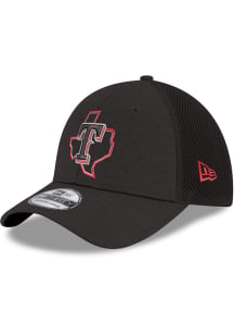 New Era Texas Rangers Mens Black 2T Shadow Tech Tonal 39THIRTY Flex Hat