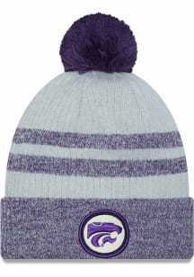 New Era K-State Wildcats Grey Patch Cuff Pom Mens Knit Hat