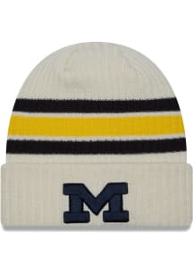 New Era Michigan Wolverines White Vintage Cuff Mens Knit Hat