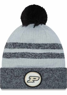 New Era Purdue Boilermakers Grey Patch Cuff Pom Mens Knit Hat