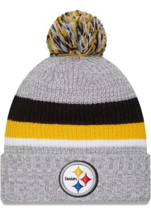 New Era Pittsburgh Steelers Black Heather Cuff Pom Mens Knit Hat