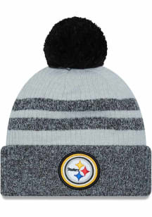 New Era Pittsburgh Steelers Black Patch Cuff Pom Mens Knit Hat