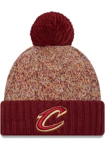 New Era Cleveland Cavaliers Maroon Team Marl Cuff Pom Womens Knit Hat