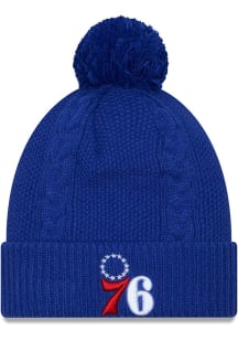 New Era Philadelphia 76ers Blue Cabled Cuff Pom Womens Knit Hat