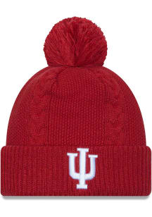 New Era Indiana Hoosiers Cardinal Cabled Cuff Pom Womens Knit Hat