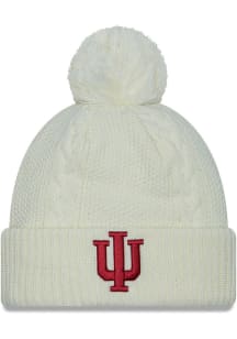 New Era Indiana Hoosiers White Cabled Cuff Pom Womens Knit Hat