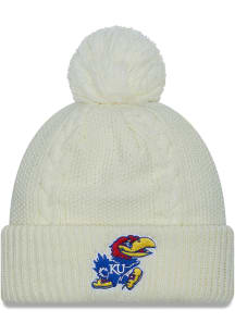 New Era Kansas Jayhawks White Cabled Cuff Pom Womens Knit Hat