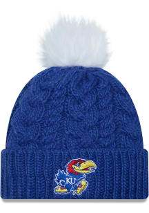 New Era Kansas Jayhawks Blue Pom Cuff Womens Knit Hat