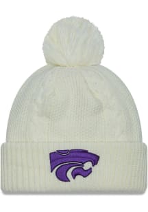 New Era K-State Wildcats White Cabled Cuff Pom Womens Knit Hat