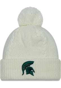 New Era Michigan State Spartans White Cabled Cuff Pom Womens Knit Hat