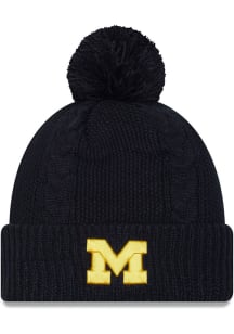 New Era Michigan Wolverines Navy Blue Cabled Cuff Pom Womens Knit Hat