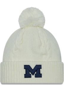 New Era Michigan Wolverines White Cabled Cuff Pom Womens Knit Hat