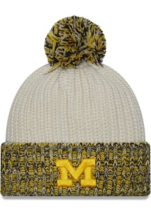 New Era Michigan Wolverines White Fresh Cuff Pom Womens Knit Hat
