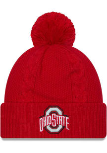 New Era Ohio State Buckeyes Red Cabled Cuff Pom Womens Knit Hat