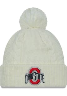 New Era Ohio State Buckeyes White Cabled Cuff Pom Womens Knit Hat