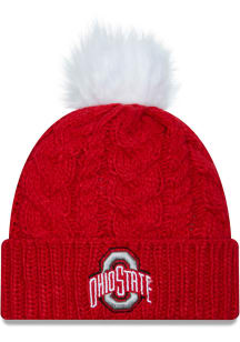 New Era Ohio State Buckeyes Red Pom Cuff Womens Knit Hat