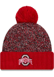 New Era Ohio State Buckeyes Red Team Marl Cuff Pom Womens Knit Hat