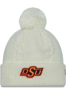 New Era Oklahoma State Cowboys White Cabled Cuff Pom Womens Knit Hat