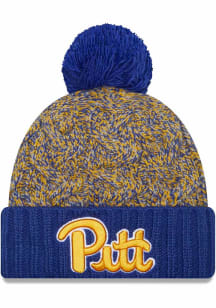 New Era Pitt Panthers Blue Team Marl Cuff Pom Womens Knit Hat