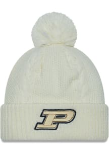 New Era Purdue Boilermakers White Cabled Cuff Pom Womens Knit Hat