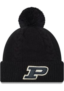 New Era Purdue Boilermakers Black Cabled Cuff Pom Womens Knit Hat