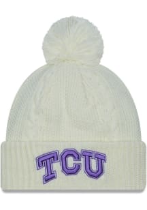 New Era TCU Horned Frogs White Cabled Cuff Pom Womens Knit Hat