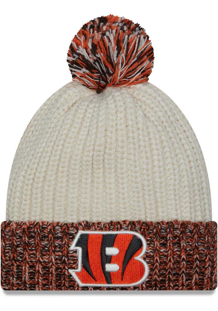 Women's New Era Cream Cincinnati Bengals Frost Knit Hat with Pom