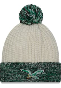 New Era Philadelphia Eagles White Retro Fresh Cuff Pom Womens Knit Hat