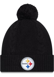 New Era Pittsburgh Steelers Black Cabled Cuff Pom Womens Knit Hat
