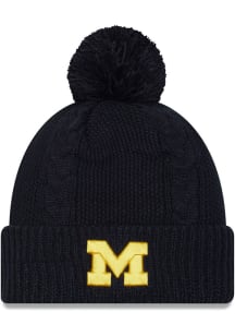 New Era Michigan Wolverines Navy Blue JR Cabled Cuff Pom Youth Knit Hat