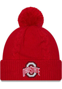 New Era Ohio State Buckeyes Red JR Cabled Cuff Pom Youth Knit Hat