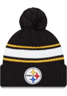 New Era Pittsburgh Steelers Black JR Fold Cuff Pom Youth Knit Hat