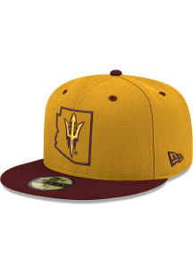 New Era Arizona State Sun Devils Mens Gold State Logo 2T 59FIFTY Fitted Hat