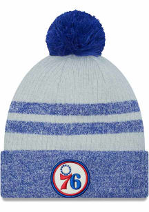 New Era Philadelphia 76ers Blue JR Patch Cuff Pom Youth Knit Hat