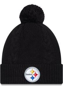 New Era Pittsburgh Steelers Black JR Retro Cabled Cuff Pom Youth Knit Hat