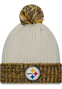 New Era Pittsburgh Steelers White JR Retro Fresh Cuff Pom Youth Knit Hat