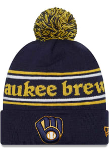 New Era Milwaukee Brewers Navy Blue Marquee Knit Mens Knit Hat