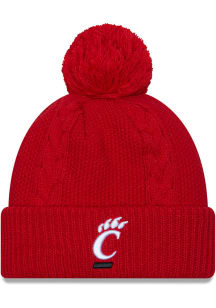 New Era Cincinnati Bearcats Red Cabled Cuff Pom Womens Knit Hat