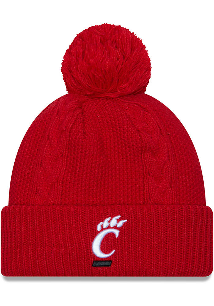 New Era Cincinnati Bearcats Red Cabled Cuff Pom Womens Knit Hat