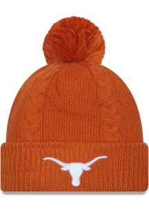 New Era Texas Longhorns Burnt Orange Cabled Cuff Pom Womens Knit Hat