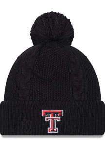New Era Texas Tech Red Raiders Black Cabled Cuff Pom Womens Knit Hat