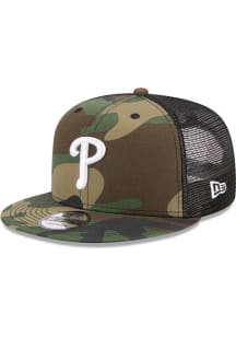 New Era Philadelphia Phillies Green Camo Evergreen Trucker 9FIFTY Mens Snapback Hat