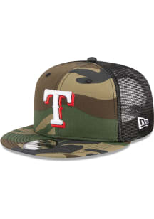 New Era Texas Rangers Green Camo Evergreen Trucker 9FIFTY Mens Snapback Hat