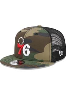 New Era Philadelphia 76ers Green Camo Evergreen Trucker 9FIFTY Mens Snapback Hat