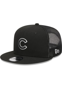 New Era Chicago Cubs Black BW Evergreen Trucker 9FIFTY Mens Snapback Hat